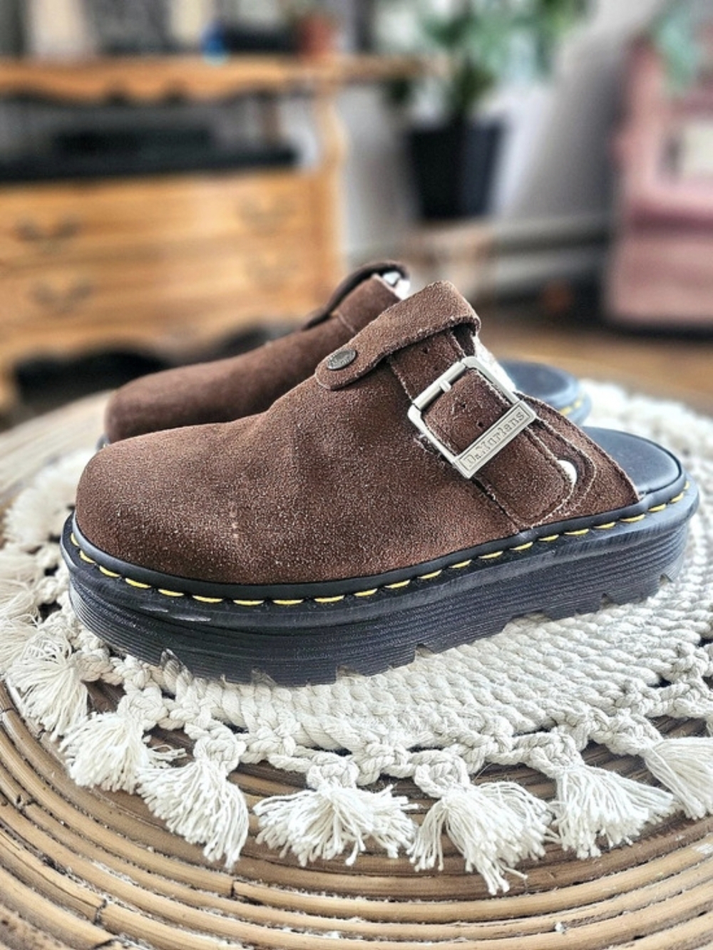 Dr. Martens Bex DS Buckle Sherpa Lined Clog Suede Clogs